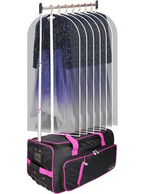 Rolling Dance Duffel Bag with Garment Rack, 23" Competition Tote, Pink